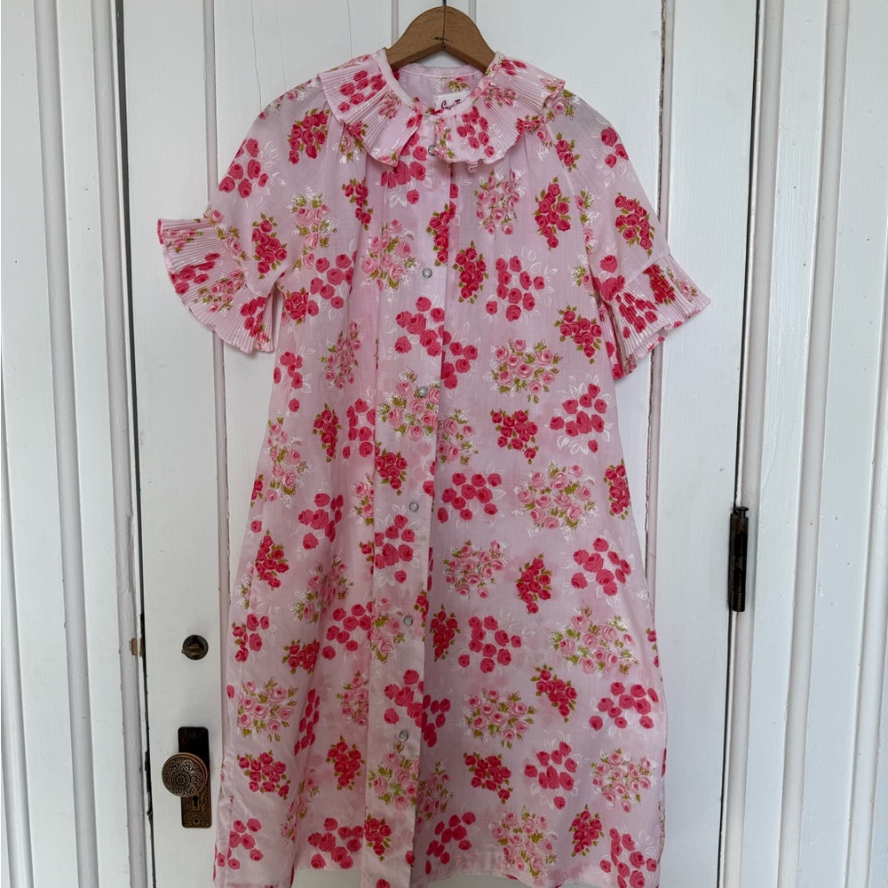 Vintage Vibrant Rose Print Ruffle Nightgown M